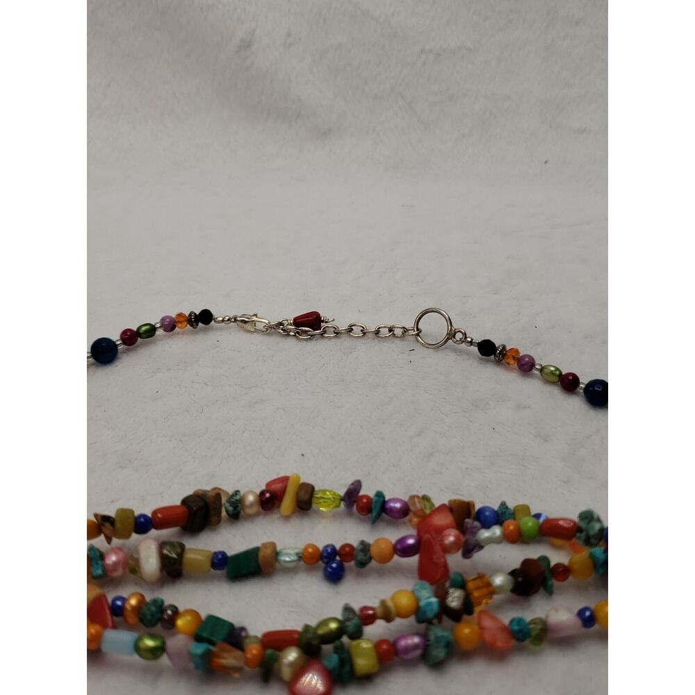 18 Inch Multicolor Stone Shell Glass 4 Strand Necklace - Picture 5 of 5